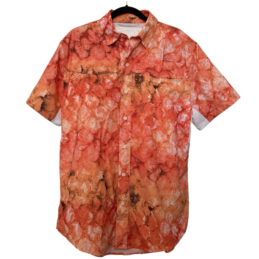 Men's Aquaflauge Fishing Shirt Button Down Sz Medium Oversized Vented‎ Orange